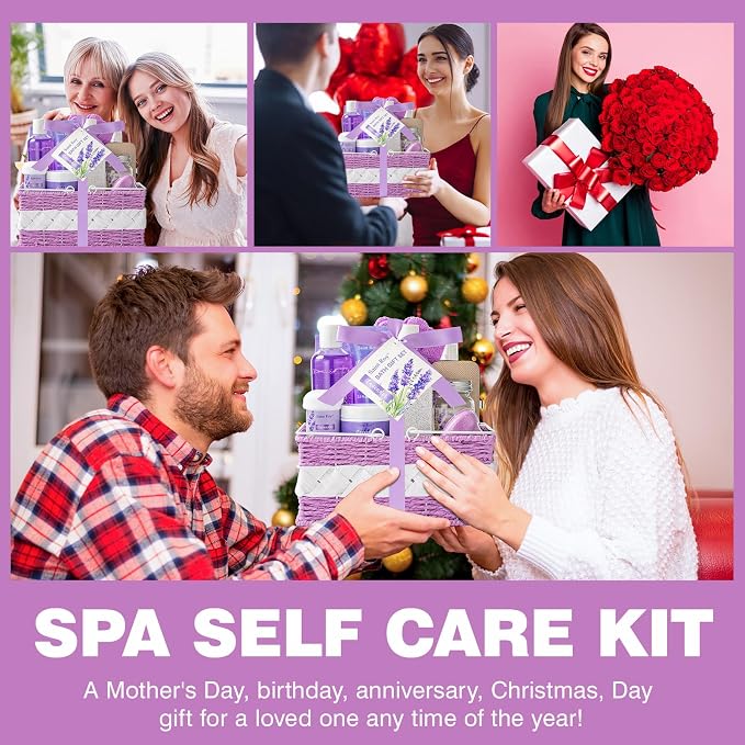 21Pcs Spa Gift Set Bath and Body Gift Basket Set Care Kit, Spa Bath Basket | Lavender Home Spa Gifts for Woman Body Care Set, Relaxing Sets for Women & Men, Spa Kit, Birthday, Christmas, Anniversary