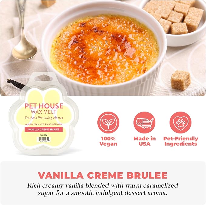 Pet House Scented Wax Melts Long-Lasting, Pet-Friendly Plant Based, Wax Melts for Home, Vanilla Creme Brulee 3 OZ Each, 2 Pack
