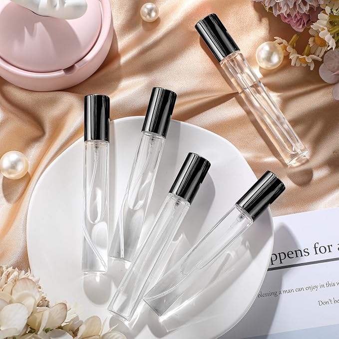 Yinder 100 Pcs 15ml Travel Spray Bottle Refillable Perfume Atomizer Bulk Glass Mini Cologne Perfume Bottles Empty Fine Mist Portable Small Sample Containers(Black)
