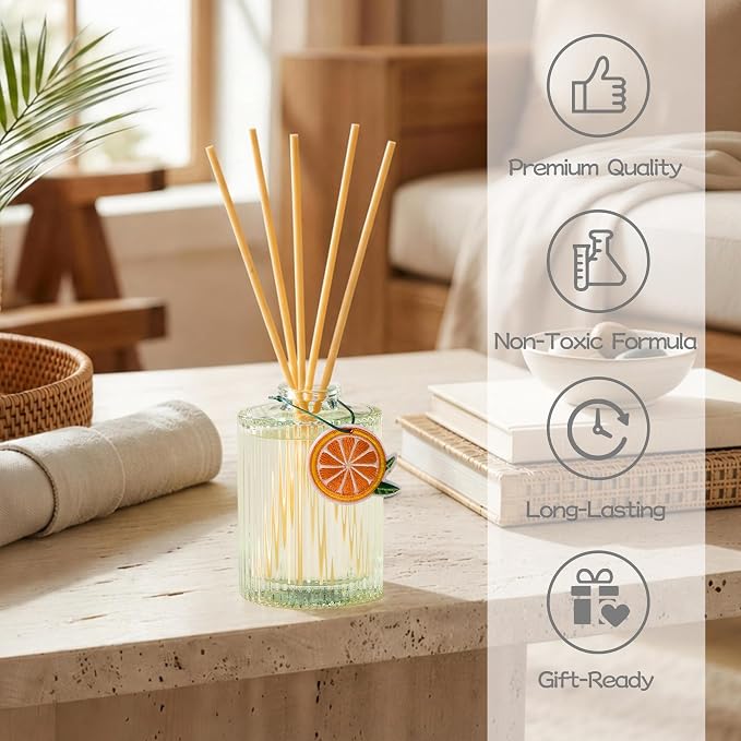 COCORRÍNA Reed Diffuser, Sage & Citrus Scent Oil Diffuser, 6.09 fl oz, 8 Reeds, Long-Lasting Home Fragrance, Bathroom Bedroom Shelf Decor & Gifts