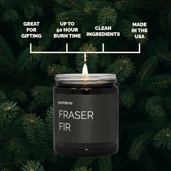 Premium Soy Wax Candle | Highly Scented Black Glass Jar Candles | Long Lasting, Clean Burn | 8 oz | Gifts for Man and Woman | Made in USA (Fraser Fir)