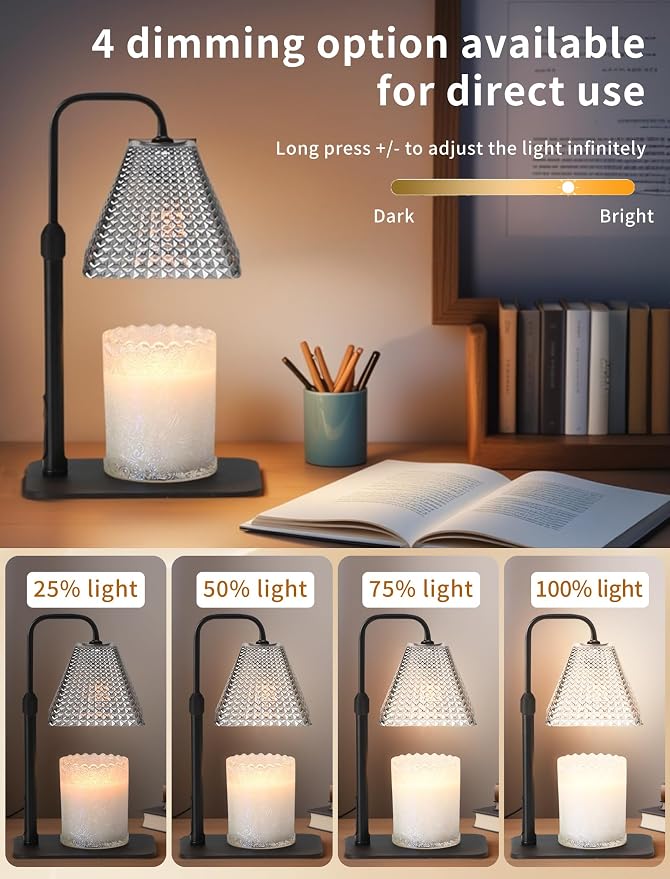 Candle Warmer Lamp with Timer & Dimmer, 2 Bulbs, Height Adjustable, Fit All Size Jar Scented Candles, Safe Aromatherapy Light for Sleep, Work, Yoga, Bedroom, Office, Gift (Crystal Pyramid)
