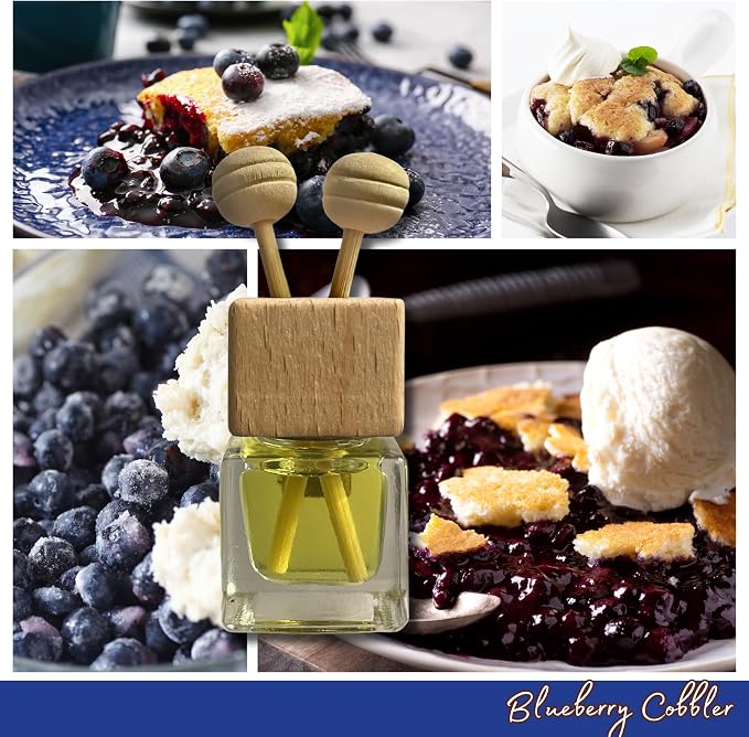 Cute Refillable Car Air Freshener Vent Clip 8mL – Blueberry Cobbler – 15mL Refill Included – Long Lasting Fragrance Oil Diffuser – 100% American Handmade Odor Eliminator