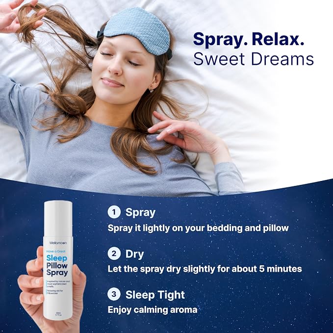 Wellamoon Sleep Spray - Calming Lavender Pillow Mist for Relaxation & Deep Sleep - Aromatherapy Bedding Spray Helps You Fall Asleep Faster - Soothing Bedtime Essential Oil Blend (50 ml.)