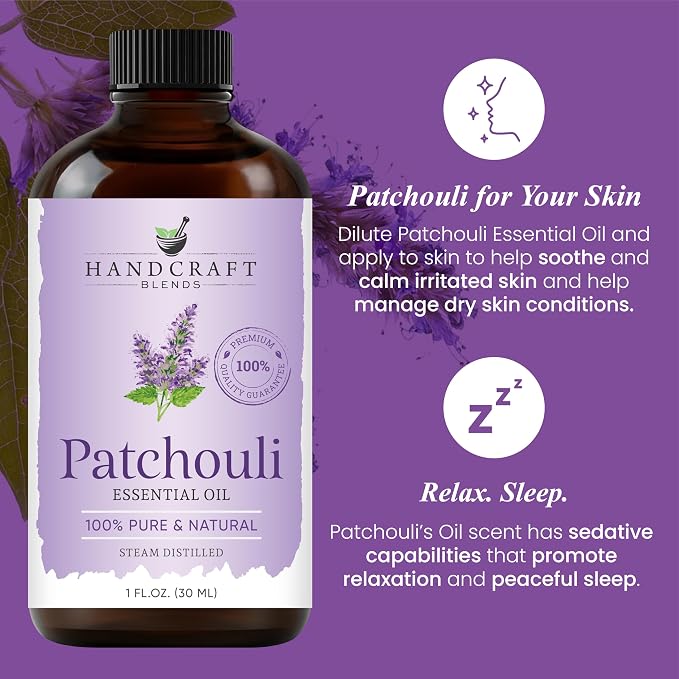 Handcraft Blends Patchouli Essential Oil – 1 Fl Oz – 100% Pure and Natural – Premium Grade Essential Oil for Diffuser and Aromatherapy, Skin, Massage, Candle and Soap Making Fragrance