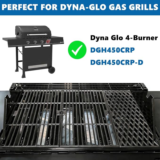 SafBbcue Grill Replacement Parts for dyna-glo 4 Burner DGH450CRP DGH450CRP-D Grills, Cast Iron Grill Grates, Porcelain Steel Heat Plates, Grill Parts Kit for Dyna-Glo 4 Burner Grill