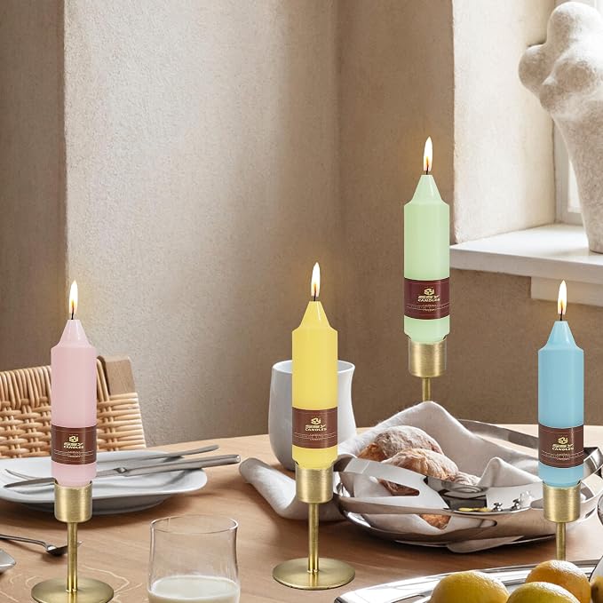 Pastel Short Taper Candle 5 Inch Candlesticks Unscented Dripless Tapered Candle Set for Home Decor Wedding Party Dinner Candles, 4 Pack