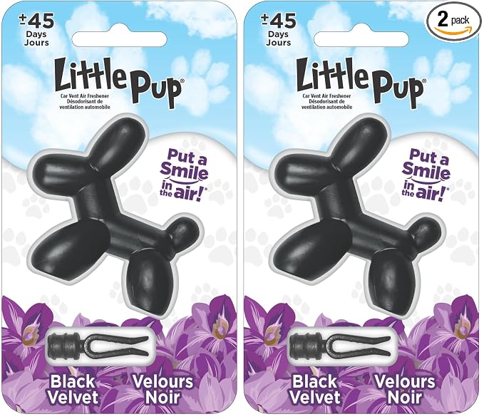 Little Pup 96605 Black Velvet Scent, Car Air Freshener, Clips to A/C Air Vent, Alcohol-Free Fragrance Oil, Non-Hazardous and Non-Toxic Plastic, Set of 1 (Pack of 2)