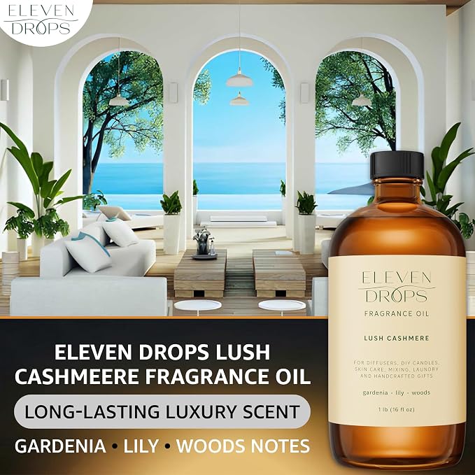 Lush Cashmere Fragrance Oil | Gardenia, Lily & Woods Notes | Long Lasting Scent Reed Diffuser Oil for Home, Office, Hotel, Spa, Car & Linen Spray | Pet Friendly IFRA Compliant, 16 oz
