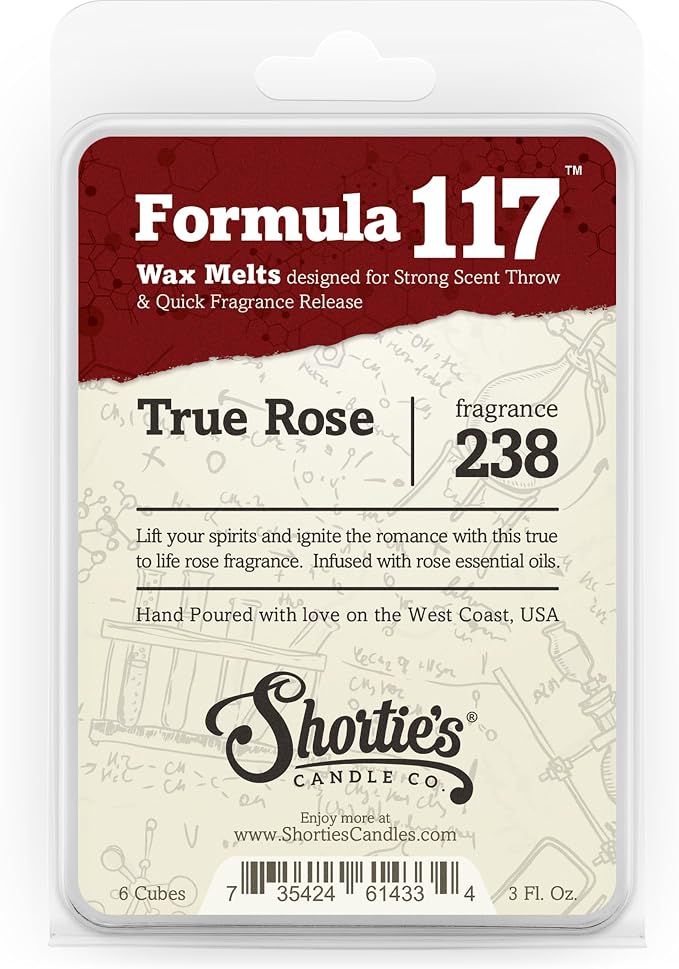 Shortie's Candle Company True Rose Premium Wax Melts - 3 Oz., Strong & Long Lasting, Non-Toxic - Made with Essential & Natural Oils - Formula 117
