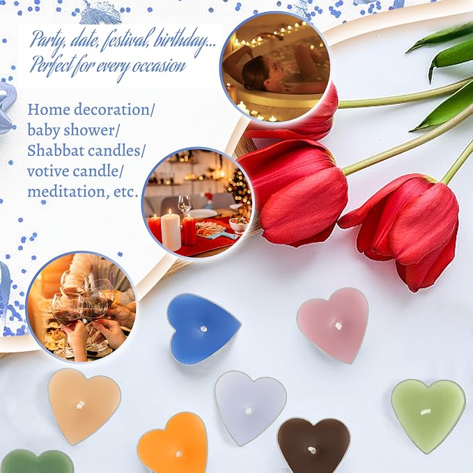 Sea Salt Scented Heart Tealight Candles, Dark Blue Scent Tea Lights Candles Clear Cup, 24 Pack Colored Tealights Candle, 4 Hour Burn Time Tea Candles for Weddings Romantic Decor