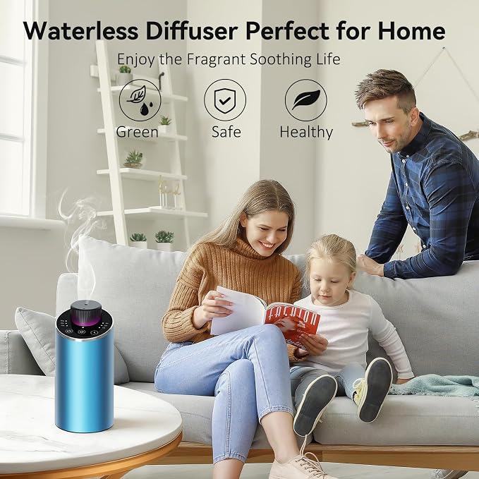 Waterless Essential Oil Diffuser Aromatherapy Scent Diffusers for Home Large Room, Bedroom, Car, Office, Desk, Battery Operated Mini Portable Air Freshener, 3 Countdown Timers & 3 Mist Levels