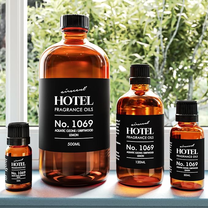 AirScent Hotel Diffuser Oil No. 1069 - Aquatic Ozone, Driftwood, Lemon - Premium Fragrance Oil for Ultrasonic and Waterless Diffusers and Crafting - 500 mL, 16.9 fl oz Glass Bottle