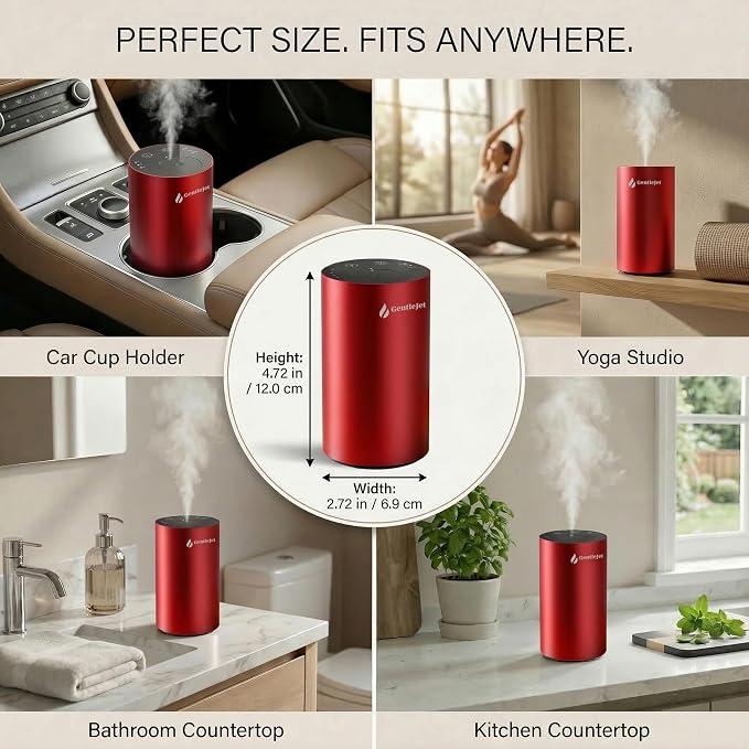 GentleJet LiteMist Waterless Rechargeable Aroma Diffuser for Bedroom, Office & Car, Cold-Air Essential Oil Mist, Aluminum Body, 20ml