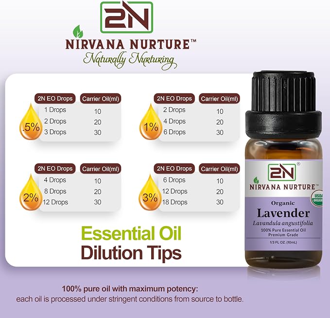 Lavender Essential Oil, USDA Certified Organic, 100% Pure Undiluted, Aromatherapy Oil for Diffuser, Hair & Skin Care