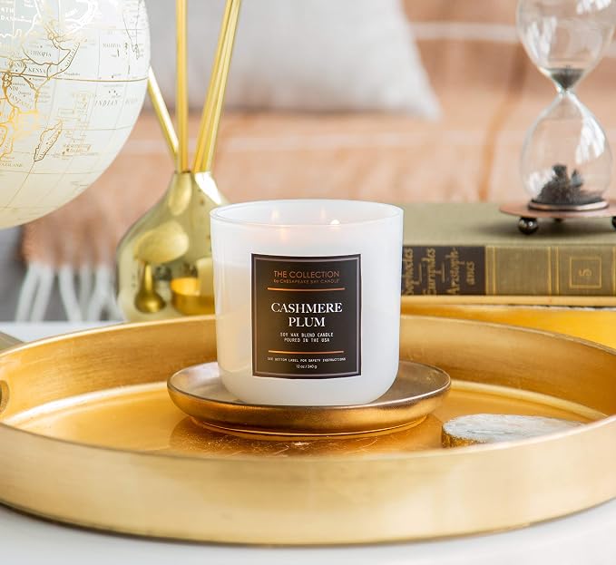 Chesapeake Bay Candle, The Collection, 2-Wick Soy Candle, Cashmere Plum, 12oz, White with Copper Lid (Pack of 4)