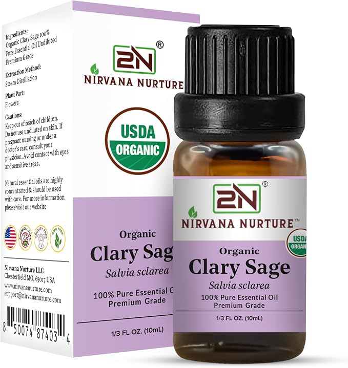 Clary Sage Essential Oil, USDA Certified Organic, 100% Pure Undiluted, Aromatherapy Oil for Diffuser, Hair & Skin Care