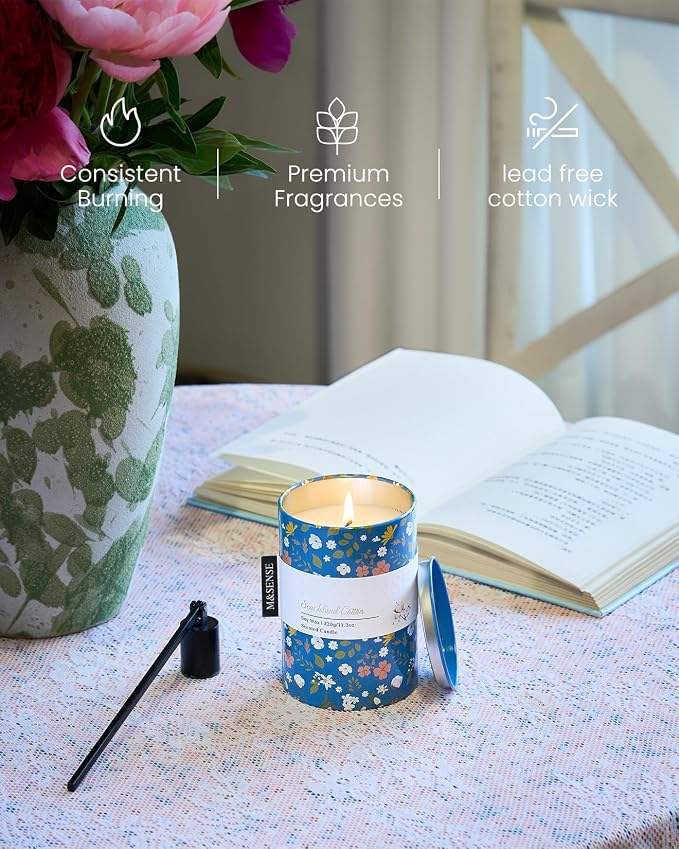 M&SENSE Summer Candle 11.3 oz, Sea Island Cotton Scented Candle, Non-Toxin Soy Wax for Home Scented, Floral Candles Gift for Her, Up to 70 Hours Burning Long-Lasting Fragrance