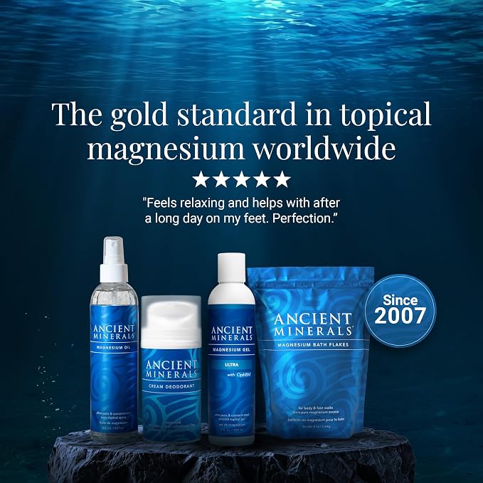 Ancient Minerals Magnesium Oil Spray Bottle of Pure Genuine Zechstein Magnesium Chloride - Topical for Skin Application (8oz)