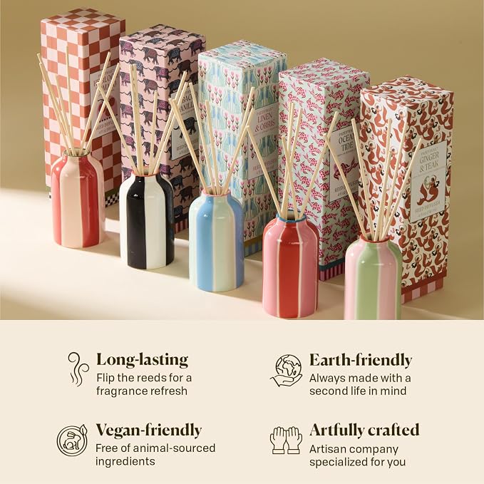 Paddywax A Dopo Reed Diffuser with Wooden Reeds, Long Lasting Home Fragrance Oil, Hand Painted Ceramic Vessel, Decorative Scent for Home, Giftable Box, 4 fl oz, Black Cedar& Fig