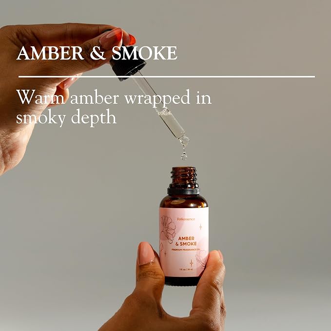 Folkulture Woody Essential Oil Blend | 30 ml - 1.01 Fl Oz Sensual Aromatherapy Oil with Dropper | Premium Home Fragrance Diffuser Oil for Relaxation, Gift for House Warming | Amber & Smoke