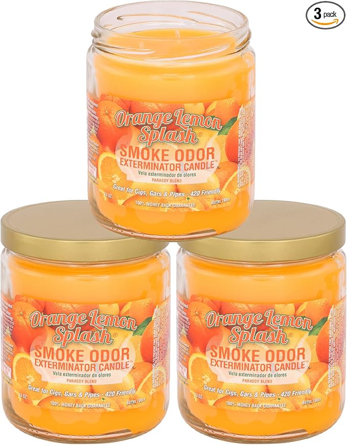 Smoke Odor Exterminator 13 oz Jar Candles Orange Lemon Splash, (3)