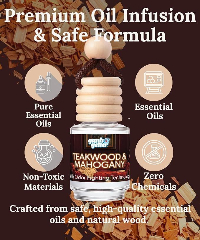 Hanging Air Freshener Car Diffusers - Long Lasting Scent, Odor Eliminator, Home Essentials, Fresh car fragrance diffuser - 3 Pack- Teakwood and Mahogany