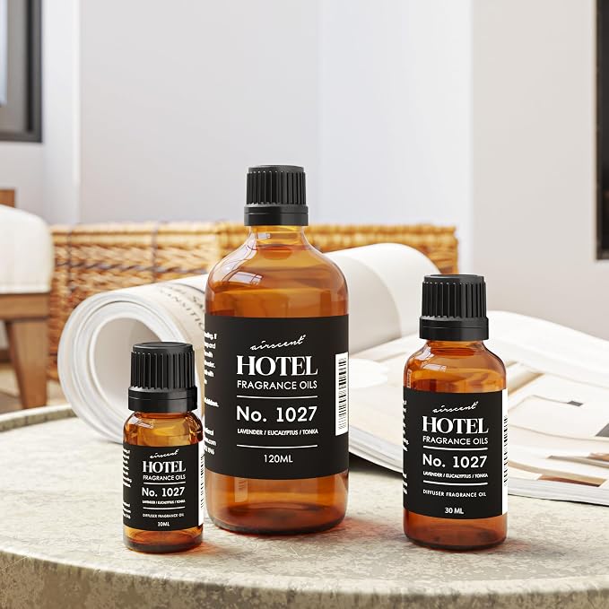 AirScent Hotel Diffuser Oil No. 1027 Inspired by The Hyatt Zen Hotel Scent - Premium Fragrance Oil for Ultrasonic and Waterless Diffusers and Crafting - 120 mL, 4 fl oz Glass Bottle with Dropper