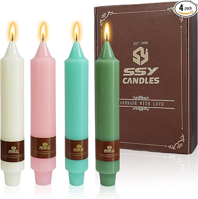 Pastel Candle Short Taper Candle 7 Inch Candlesticks Unscented Dripless Tapered Candle Set for Home Decor Wedding Party Dinner, 4 Pack