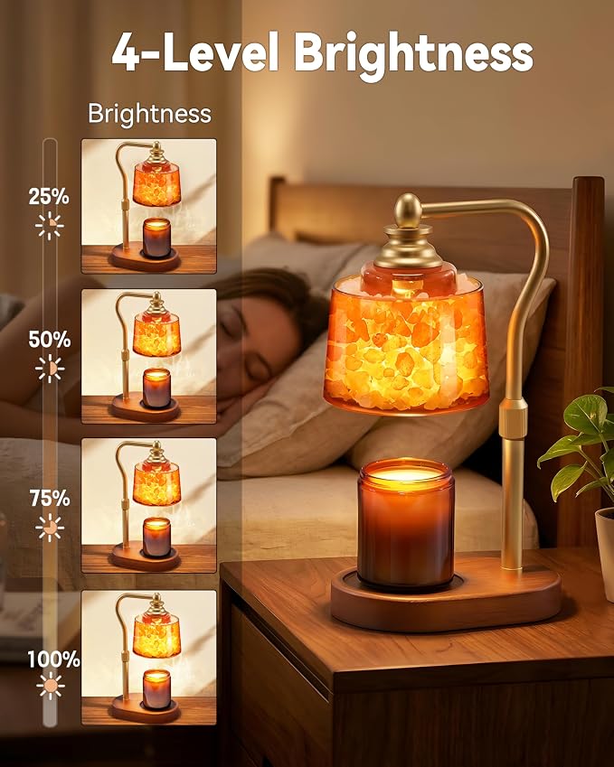 3-in-1 Candle Warmer Lamp with Timer Dimmable, Himalayan Salt Lamp & Passive Diffuser, Gifts for Women, House Warming Gifts, Wax Melt Warmer for Jar Candles (Gold)