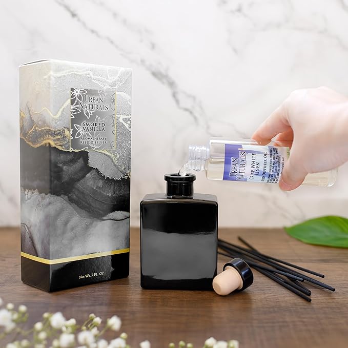 Urban Naturals Reed Diffuser Oil Refill Man Cave Vetiver with Oud, Amber, Frankincense 8 oz + Free Reed Sticks, Made in the USA