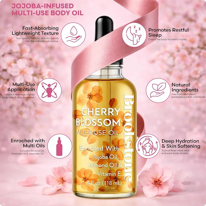 Brookstone Cherry Blossom Multi-Use Essential Oil - Light Floral Fragrance - Skin & Hair Nourishment