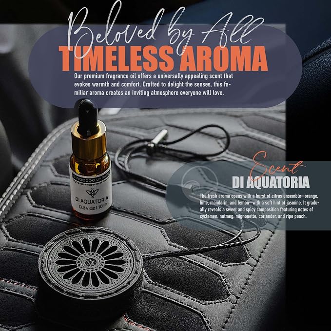 Handmade Wood Car Air Freshener — Best Wheels Designed Refillable Essential Oil Diffuser — Long Lasting diAquatoria Fragrance Oil 10 ml — Car Accessories Gift Box