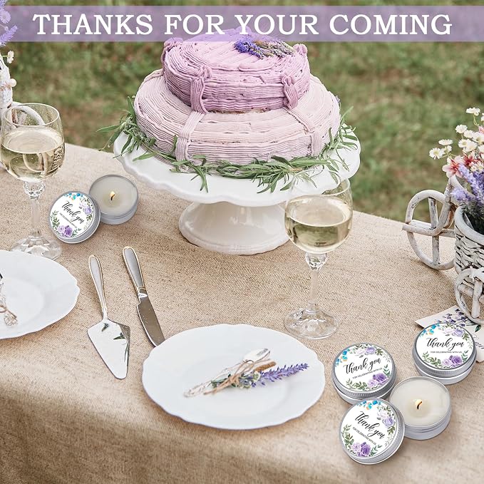 MTLEE 50 Pcs Purple Floral Wedding Candles Gift Favors for Guests 1 Oz Lavender Scented Soy Wax Aromatherapy Candle Favors for Bridal Shower Rustic Wedding Party Guests(Purple Flowers)