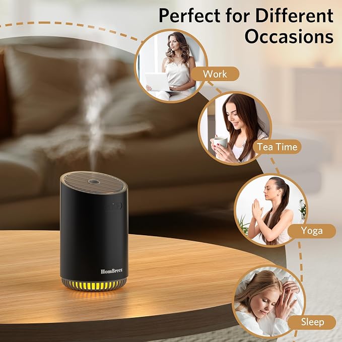 Portable Aromatherapy Diffuser 280ml, Rechargeable Essential Oil Diffuser with LED Light, Cool Mist Humidifier with 2 Mist Modes, Auto Shut-Off, Cordless Use for Home, Office, Bedroom - Black