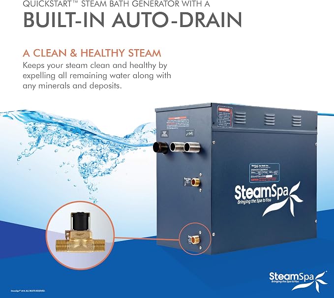 12kW Steam Sauna Generator Premium Bundle 240V Steam Generator with Touch Pad Control, Steamheads, Pressure Relief Valve, Built-in Auto Drain and Plumber Quick Install Kit SS-PRT1200CH-A