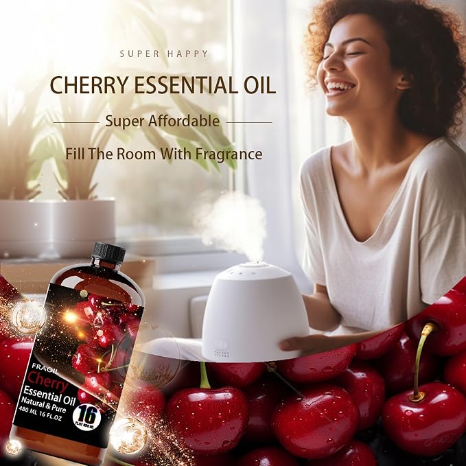 Cherry Essential Oil, Cherry Oil 16 Fl Oz 480 ML for Diffuser Humidifier Yoga Cleaning DIY Candle Soap Making Perfume Gift for Women Essential Oils FRAOIL (Cherry 16 Fl Oz (Pack of 1))