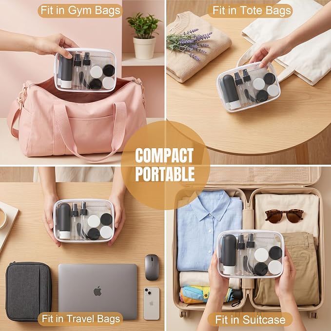 DEWSENSI 20 Pack Travel Bottles Set for Toiletries TSA Approved Leak Proof Travel Size Containers Kit Portable Refillable Travel Accessories for Shampoo Conditioner Lotion Liquids (Dark Color)