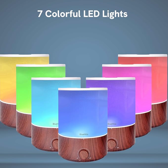 BlueHills Premium 4000 ml XL Essential Oil Diffuser 4L 4 Liter 70 Hour Run Humidifier Aromatherapy 1 Gallon Big Capacity High Mist Output for Extra Large Room Home Mood Lights Dark Wood Grain E402