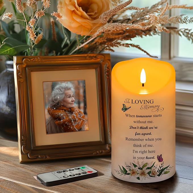 Memorial Candle, Real Wax LED Light with Remote, Sympathy Gift for Loss of Loved One (4" x 7")