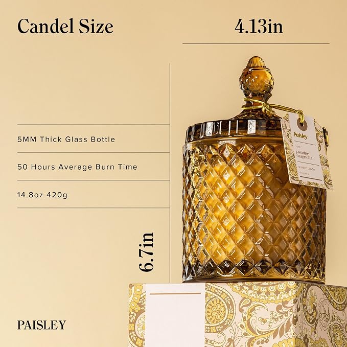 Hidden Label Jasmine Magnolia Scented Candle, 14.8 oz Wooden Wick Soy Wax Jar Candle, Floral Candle for Home, Bedroom & Living Room, 70 Hour Long Lasting Luxury Candle Gift for Women & Men