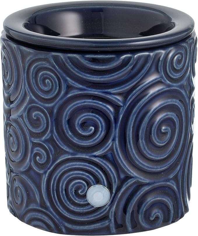Blue Swirl Ceramic Candle Warmer Electric with Safety Timer | Automatic Plug in Fragrance Warmer for Scented Wax Melts, Cubes, Tarts | Air Freshener Set for Home Décor, Office, and Gifts
