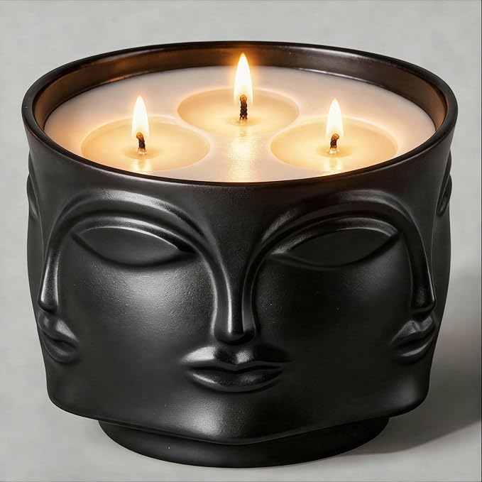 Viyffo 20oz Large Scented Candle - Forest Green Tea, 3 Wick Non Toxic Soy Candles for Women & Men, Unique Funny Matte Black Ceramic Jar, Luxury Home Fragrance, Room Art Décor & Premium Birthday Gift