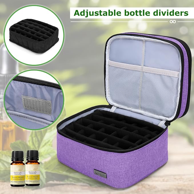 LUXJA Essential Oil Carrying Case - Holds 30 Bottles (5ml-30ml, Also Fits for Roller Bottles), Double-Layer Organizer for Essential Oil and Accessories, Purple (Bag Only)