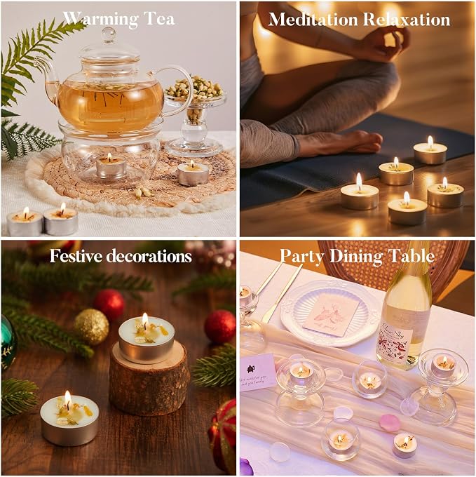 48 Pack Jasmine Scented Tealight Candles with Real Petals, Natural Soy Wax 6H Burn Time, Non-Toxic Smokeless Scented for Bath, Wedding, Decor