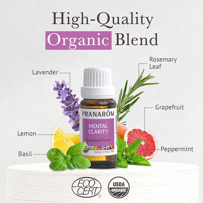 Pranarom - Mental Clarity 15ml Essential Oil Blend - Peppermint, Lemon, Grapefruit, Lavender - 100% Pure, Aromatherapy