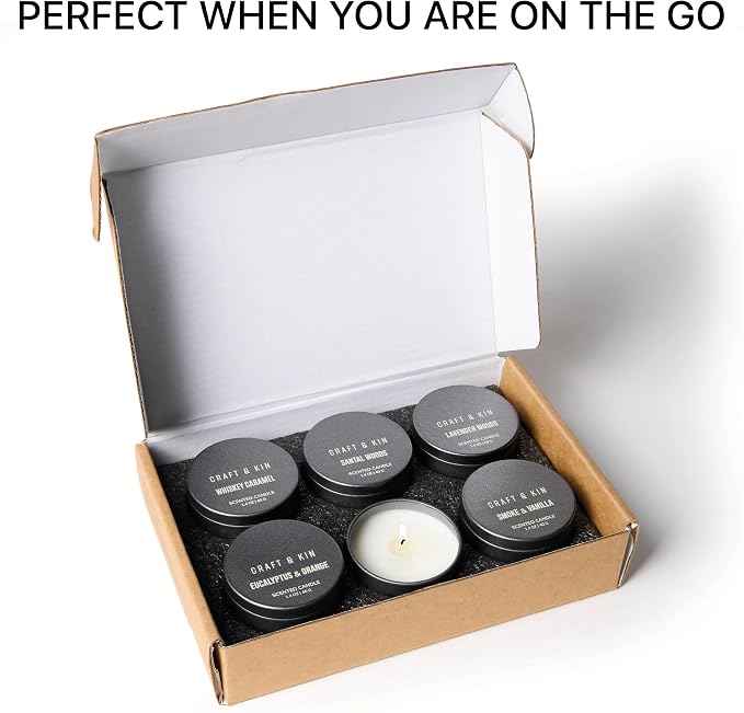Craft & Kin Premium 6 Scented Votive Candles – Luxury Mini Natural Soy Scented Candle Gift Set with Assorted Scents – Room Decor and Aromatherapy – 15-20 Hour Burn Time Each