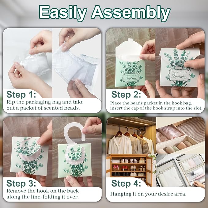 24 Pack Eucalyptus Sachet Bags for Drawers and Closets, Scented Sachets with 10 Hanging Bags Home Fragrance Refreshing Drawer Freshener, Shoes, Cars, Rest Room Deodorizer