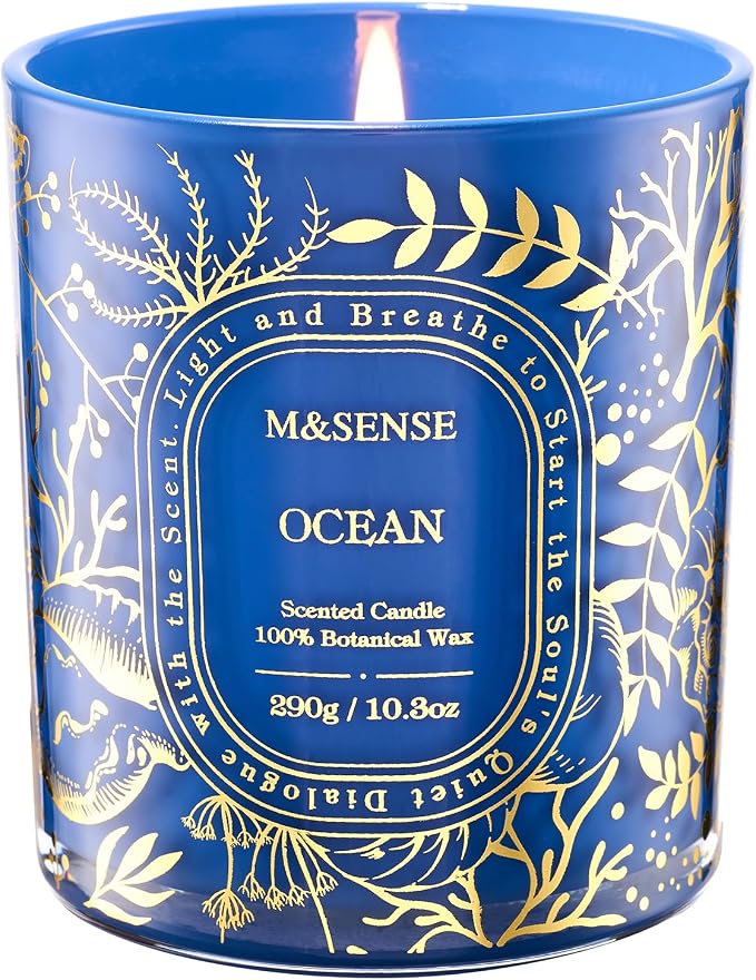 M&SENSE Ocean Breeze Soy Candle, Coastal Relaxation 55H Gift | Ocean Air Purifying, Clean Soy Wax Long Burning, Summer Beach Escape For Rooms, Stress Relief Bathtub, Reusable Matte Jar