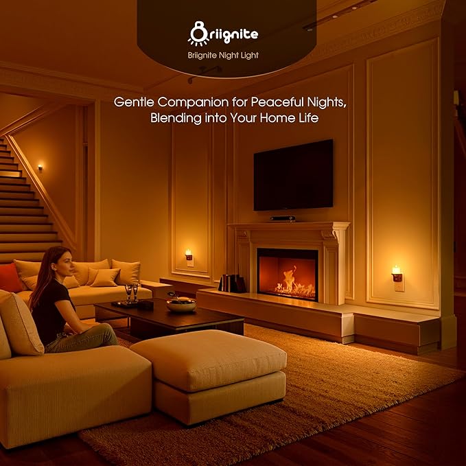Briignite Candle Night Light, Amber Night Lights Plug into Wall 2 Pack, LED Vintage Night Light with Light Sensor, 0-100LM Dimmable Nightlight Plug in, Nightlight for Kids Hallway Bathroom Bedroom